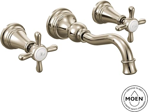 Miniatura 10 de Moen TS42112BN Weymouth - Grifo de baño con mango cruzado para montaje en pared, requiere válvula, níquel cepillado