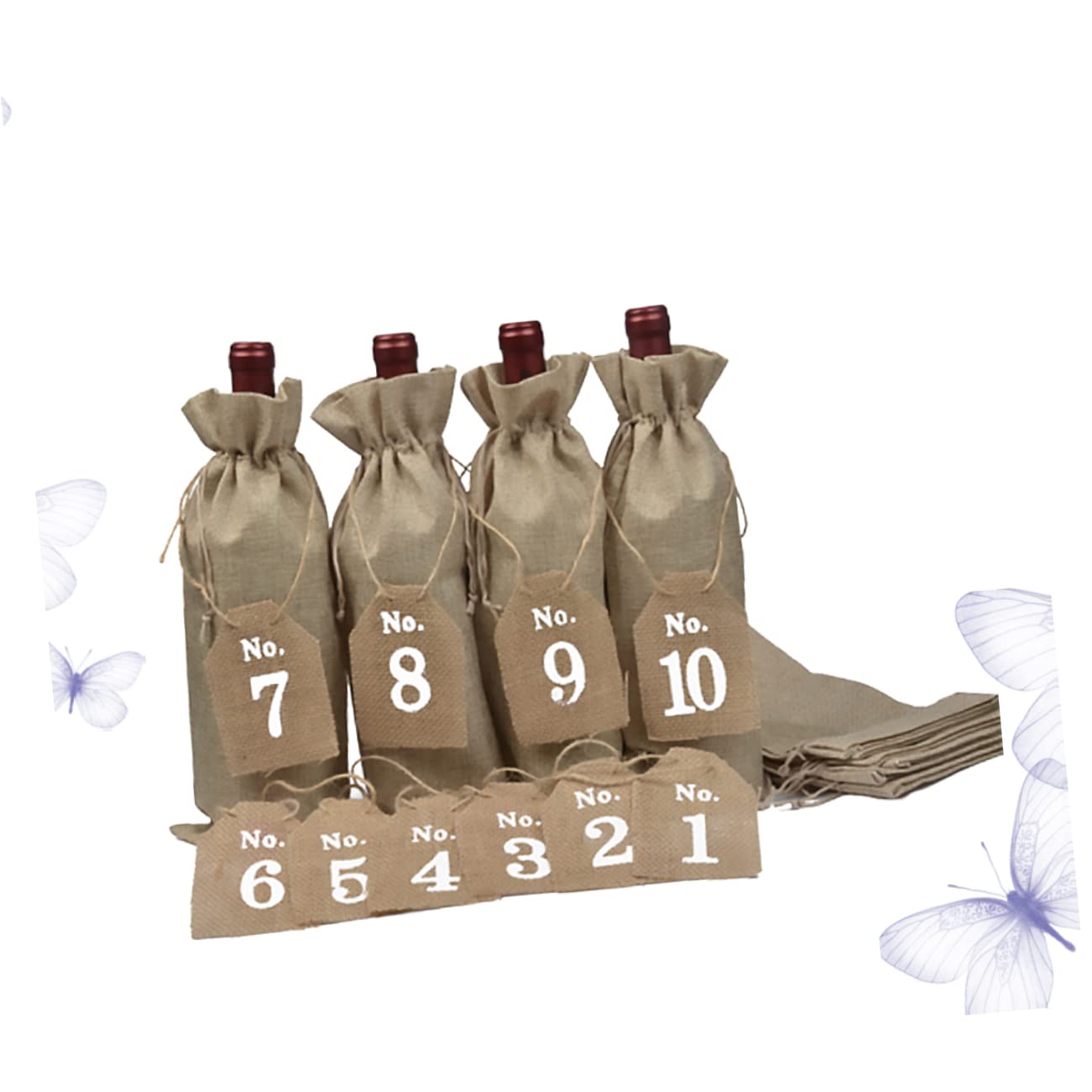 Paquet à Vin et Rangement de Bouteilles de Vin Lot de 20 en Toile de Jute et Étiquette Numérotée avec Cordon de Serrage pour Décoration de Fête