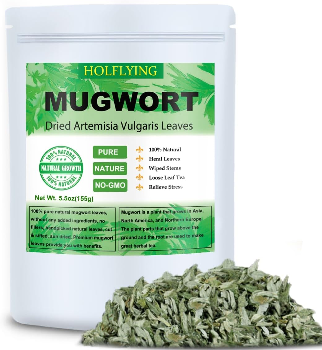 Dried Mugwort Leaves, 5.5oz(155.0g), Mugwort Leaf, Natural Artemisia Vulgaris Herbal Loose Leaves
