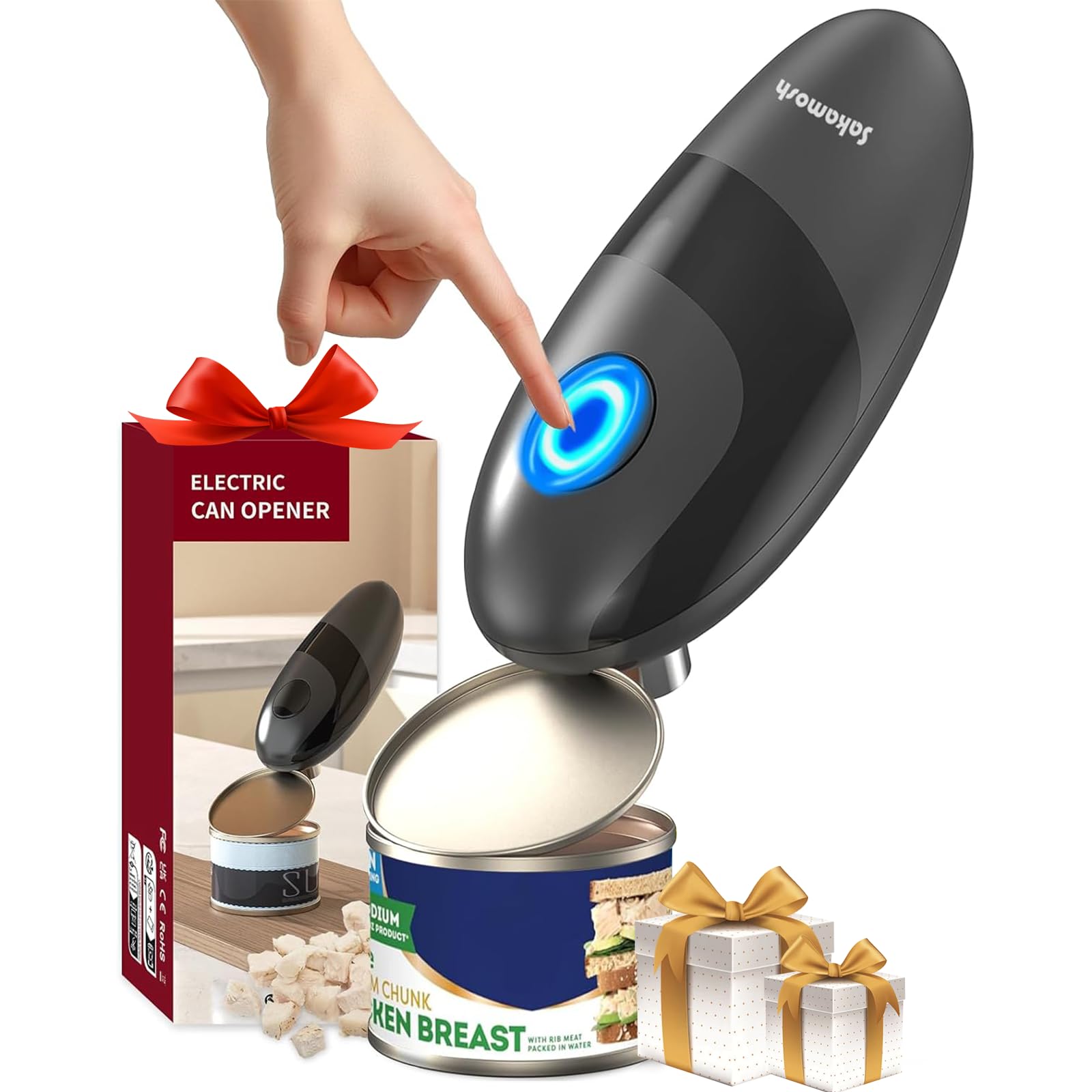 Electric Can Opener Smooth Edge Battery Operated Kitchen Can Opener for Seniors with Arthritis One Touch Side Cut