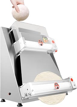 Commercial Dough Sheeter 370W 110V Stainless Steel Electric Pizza Dough Roller Machine 0.7-5.4mm Thickness Adjustable Dough Sheeter Machine Suitable for Making 3-15inch Pizzas Silver
