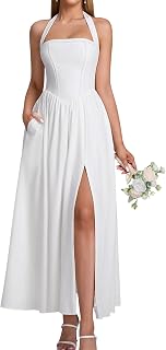 GLNEGE Summer Floral Halter Corset Midi Wedding Guest Dresses for Women