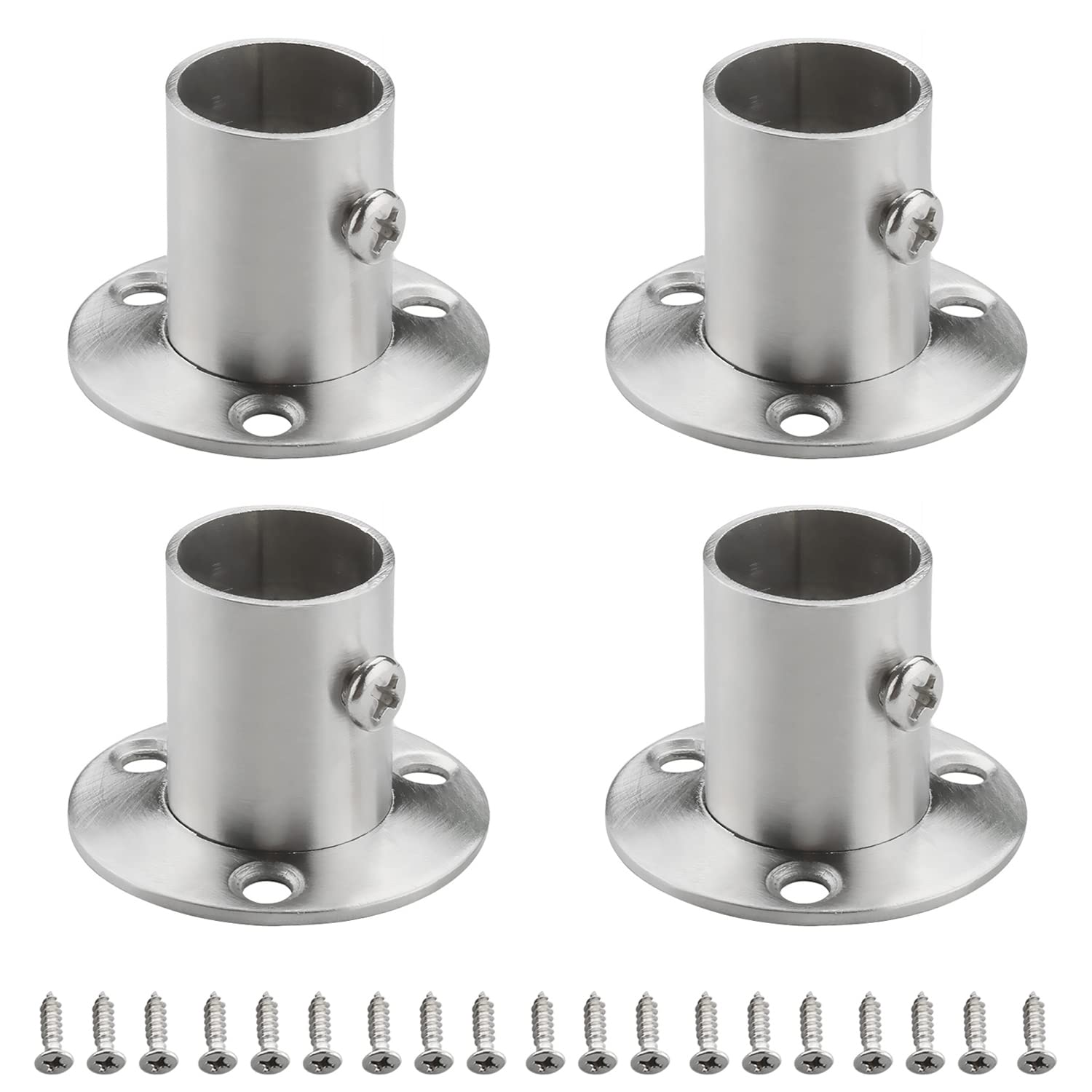 MroMax 2Pcs Stainless Steel Closet Wardrobe Rod Holder Fit 0.75 Inch Dia Tube Shower Curtain Rod End Supports Socket Flange Rod Holder Wall Mount Pipe Bracket for Closet Wardrobe Shower Curtain Rod