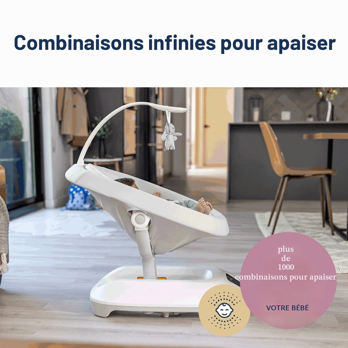 Graco Eluma Sway Balançoire apaisante pour bébé de la naissance jusqu'à 9 kg (environ 6 mois), technologie de détection des pleurs qui détecte votre bébé et apaise/s'installe, 3 positions