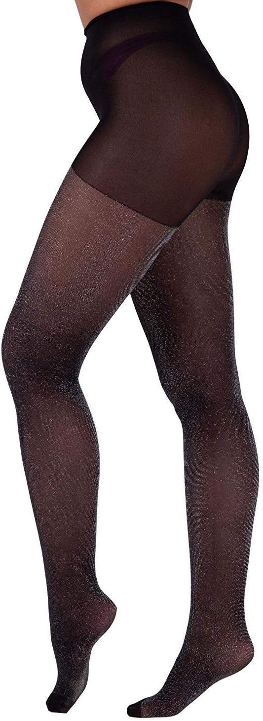 Essexee Legs Women's Lurex Tights. EL574. 30DEN. 1 Pair. Black-Silver. (Medium)