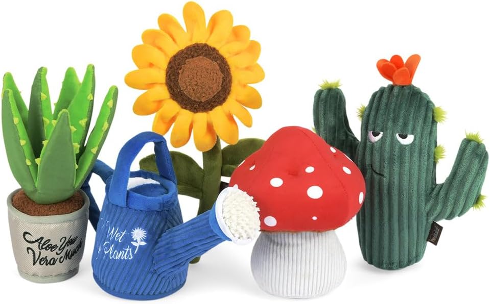 P.L.A.Y. Cute Plush Dog Toys - Blooming Buddies, Plant Themed Durable Squeaker Chew Toy, Great for Puppies & Small, Medium, Large Dogs - Machine Washable, Recycled Materials (5 Piece Gift Set)