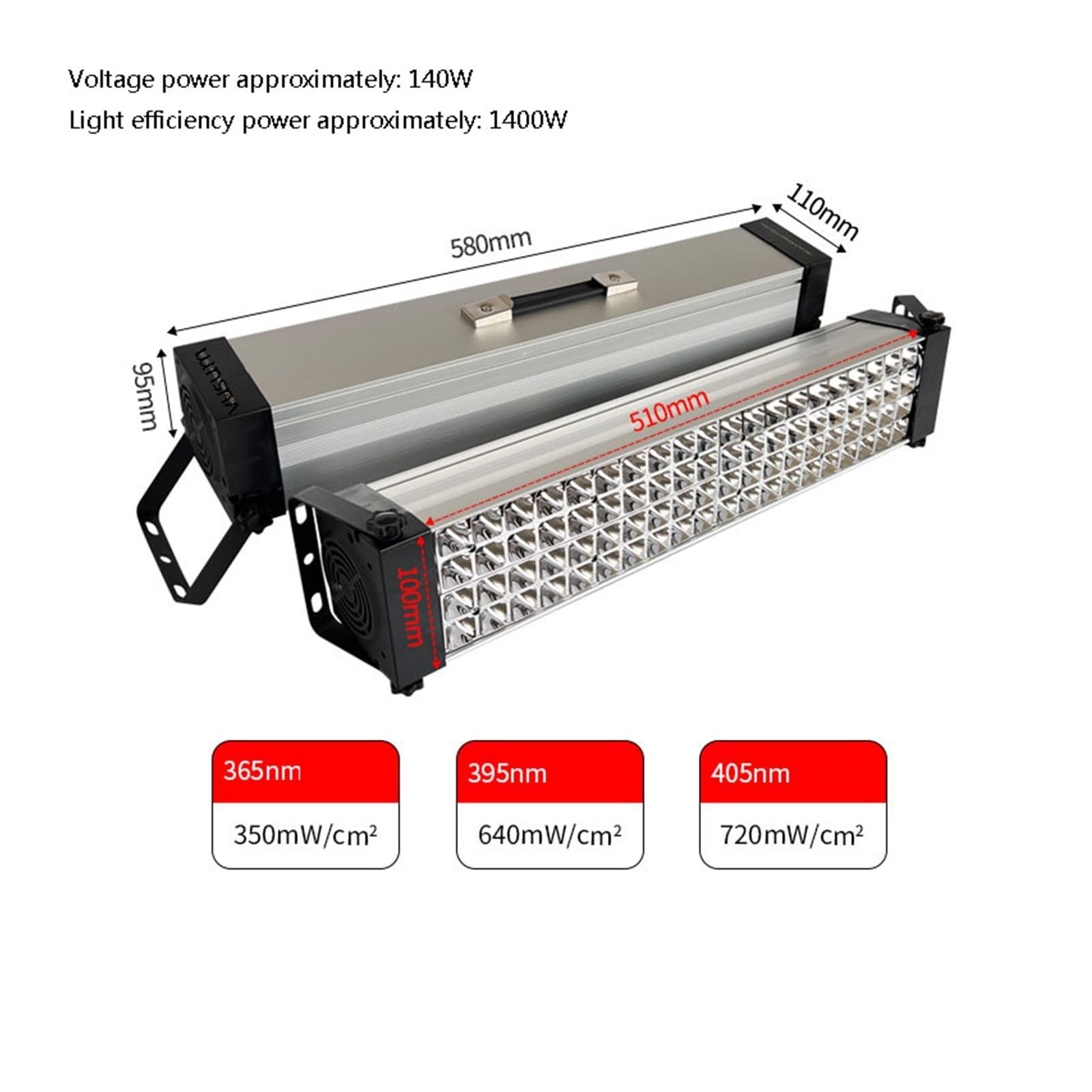 lámpara de curado UV, Lámpara De Curado Resina LED UV 405nm, Luz Ultravioleta 365nm Y 395nm, Pegamento Soldadura PCB, Barniz Inyección Tinta, Pintura Pantalla(1400W,395nm)