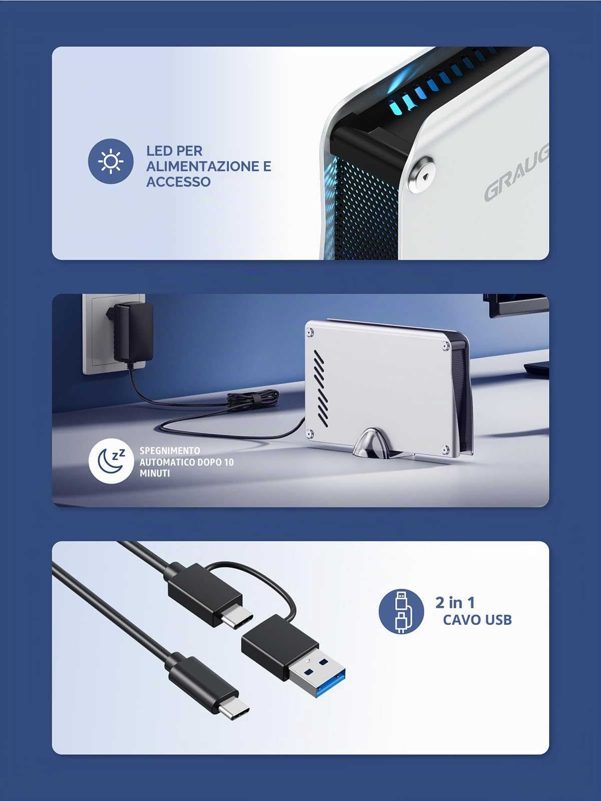 GRAUGEAR Disco Rigido Esterno 4TB Alluminio, Formattato per PS5, PS5 Slim e PS4, USB-C/A, LED, Ideale per Videogiochi