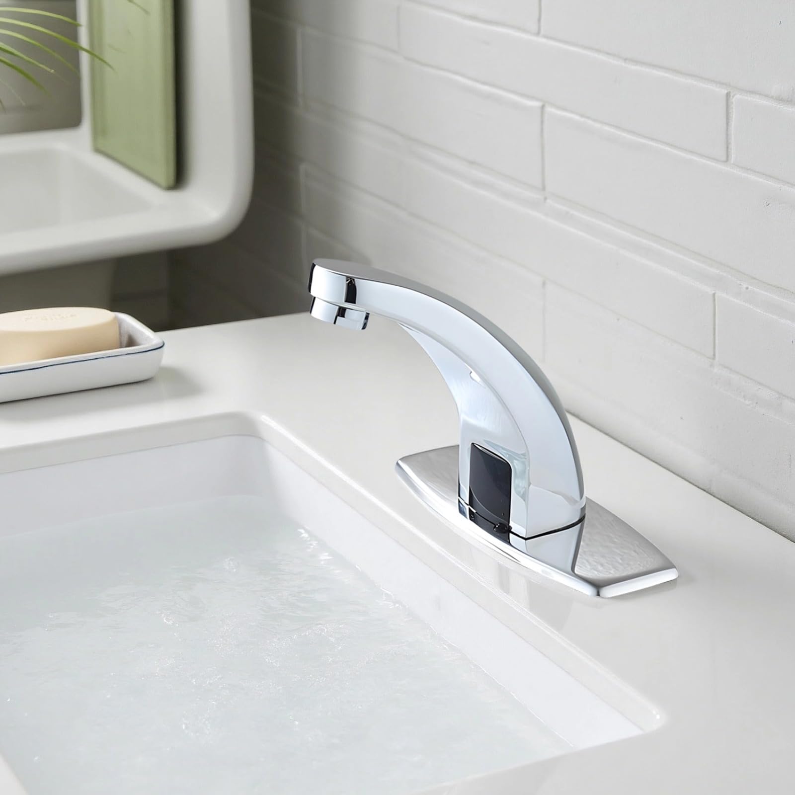 Set di 6 rubinetti con sensore di movimento, in ottone, automatico, touchless, con valvola di miscelazione caldo e freddo, alimentato a batteria, include tre tubi da 60 cm