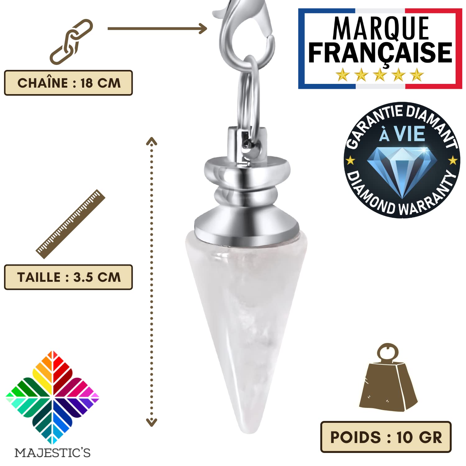 Pendule Divinatoire x3 en CRISTAL DE ROCHE, AMETHYSTE et QUARTZ ROSE en forme de CÔNE, Pendule de Radiesthesie en Pierre Naturelle – Pack de 3 Pendules [𝐆𝐀𝐑𝐀𝐍𝐓𝐈𝐄 𝐀 𝐕𝐈𝐄]