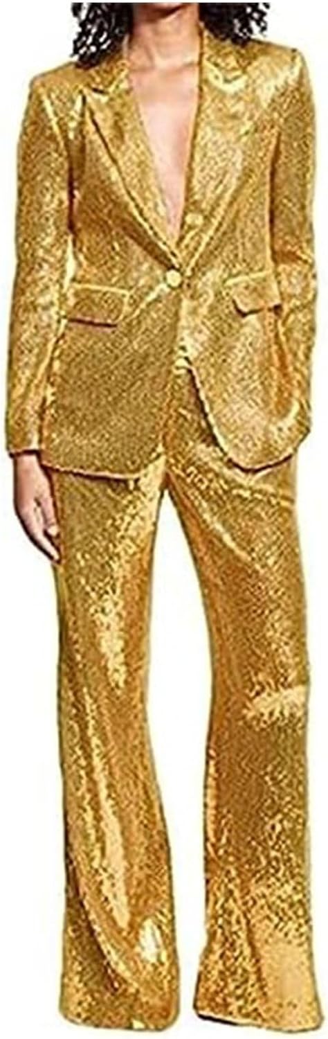 Sequin Pants Suit Womens Suits Sets 2 Piece Sequin Blazer Pants Set Formal Suits for Women Tuxedo Suit Set