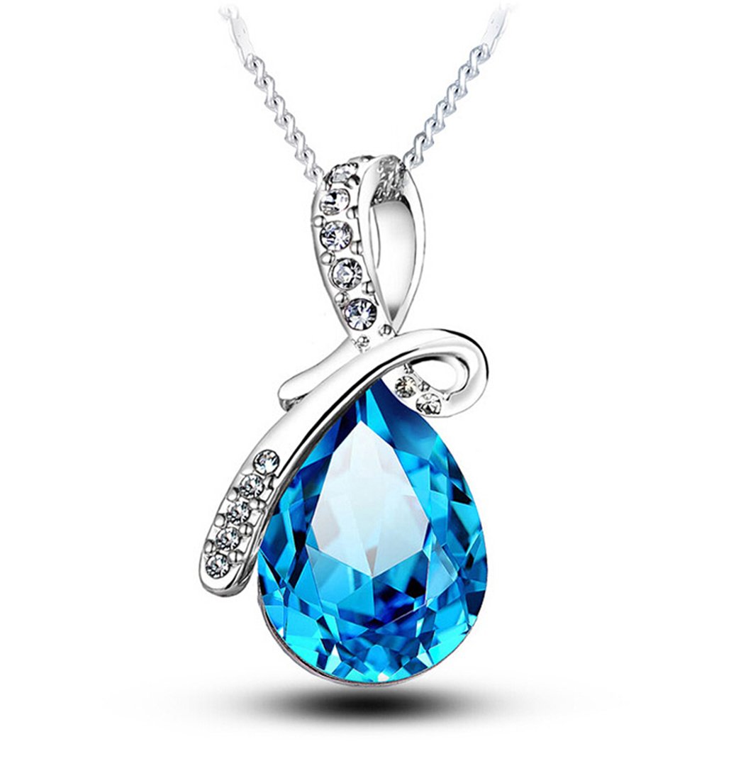 Rigant White Gold Plated Swarovski Crystal Elements Eternal Love Teardrop Pendant Necklace Fashion Jewelry for Women