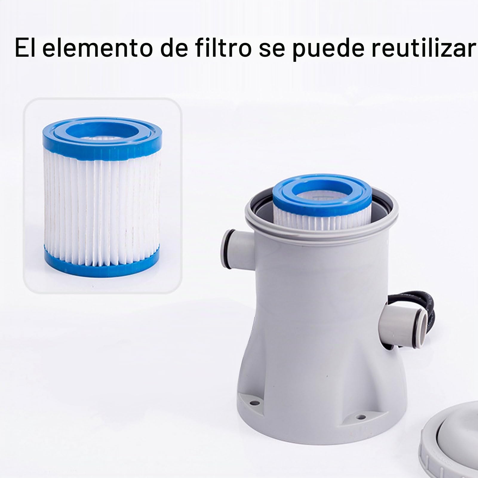 Bomba de Filtro de Piscina, Bomba de Piscina de Cartucho Eléctrico de 330 Gph con Cartucho de Filtro GFCI y Accesorios de Manguera para Piscinas (EU enchufe 220V)
