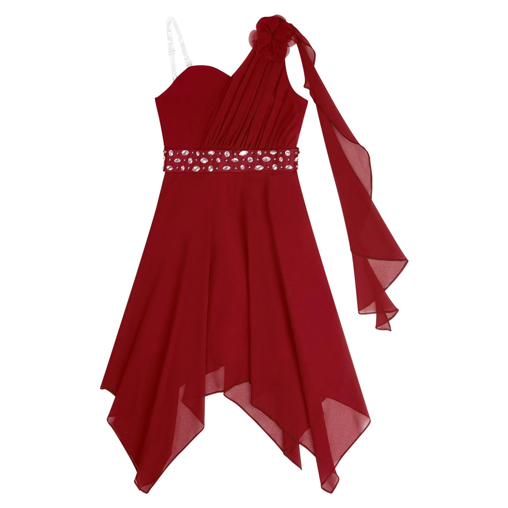 Freebily Vestito da Festa Cerimonia Matrimonio Damigella Bambine Ragazze Monospalla Elegante Abito da Sposa Comunione Battesimo Chiffon Vestito da Principessa Orlo Asimmetrico