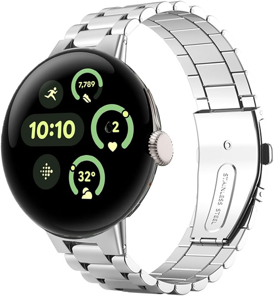 Lamshaw Compatible with Pixel Watch 3 45mm bands, Quick Release Stainless Steel Metal Replacement Straps Compatible with Pixel Watch 3 41mm, 45mm, 3XL / Pixel Watch 2, 1 Watch