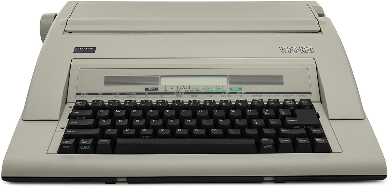 Nakajima WPT-160 Typewriter, front view with paper cover closed