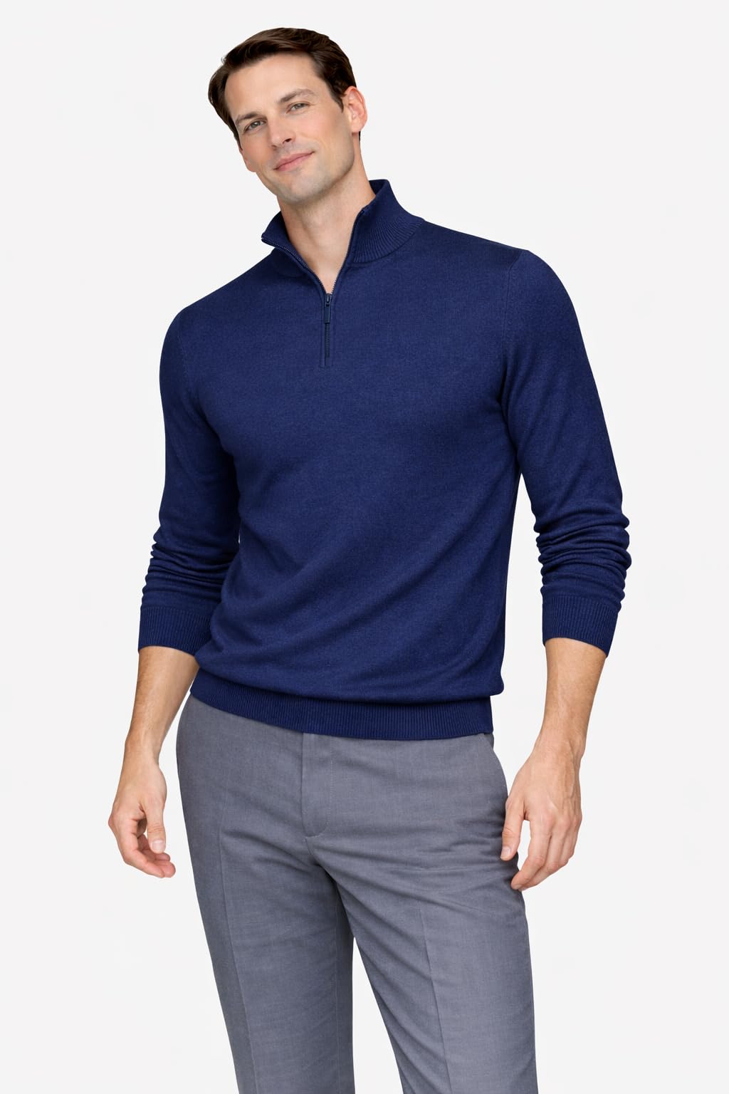 State Cashmere Herren Troyer Pullover mit Stehkragen und Knopfverschluss 100% reines Kaschmir Feinstrick Langarm Pulli