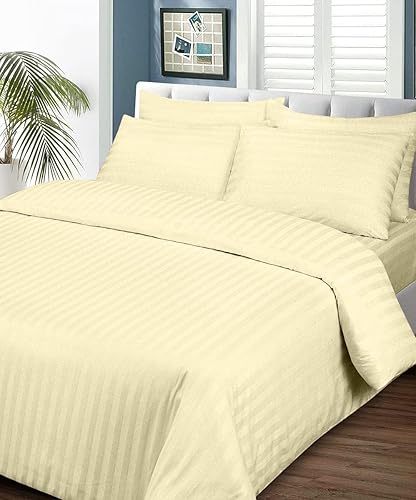 Miniatura 6 de Juego de sábanas de 5 piezas, rayas marfil, tamaño Queen, 1 sábana bajera (15 a 16 pulgadas) de bolsillo profundo, 1 sábana encimera, 1 funda de