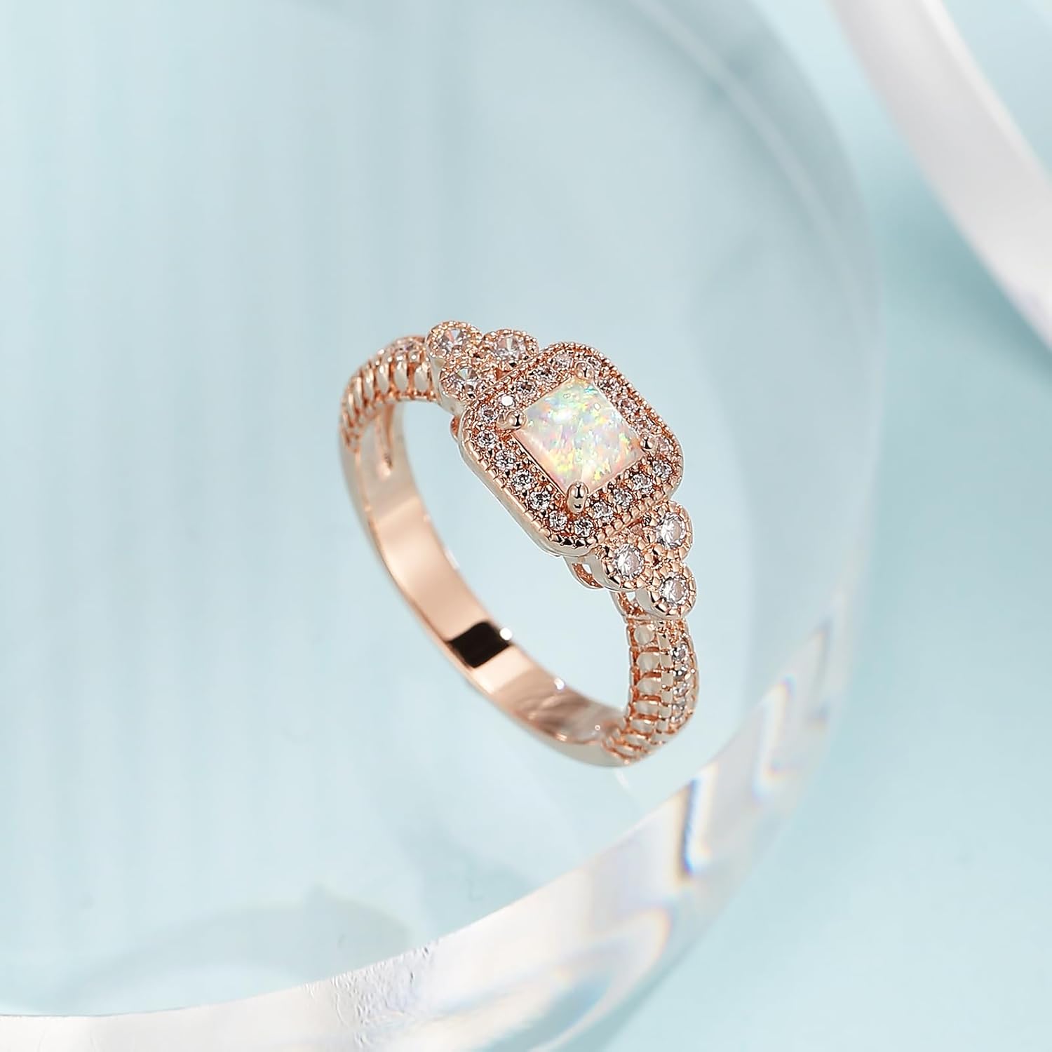 14K Gold Plated Opal Rings for Women Cubic Zirconia Vintage Engagement Gemstone Jewelry Anniversary Ring - Image 4