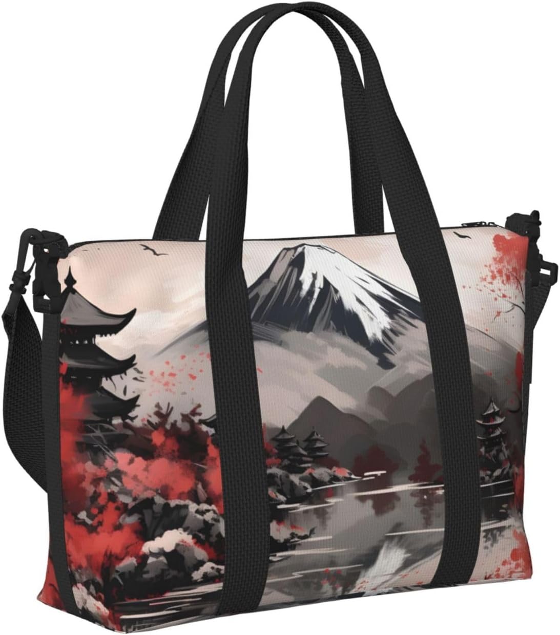 Fuji Mountain Cherry Blossom Travel Duffel Bag Japanese Carry On Tote Bag for Women Large Shoulder Weekender Overnight Bag Sports Gym Bag