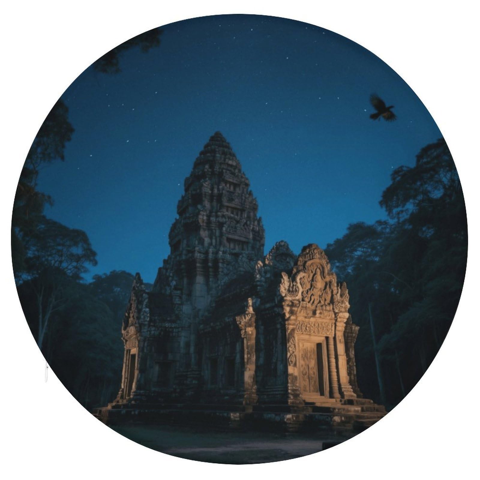 Cojín redondo Angkor Wat de espuma viscoelástica y funda con cremallera de 15.3 x 15.3 pulgadas