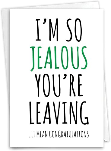 NobleWorks Divertida tarjeta de felicitación de jubilación con sobre de 5 x 7 pulgadas (1 tarjeta) compañero de trabajo, compañero de trabajo celoso