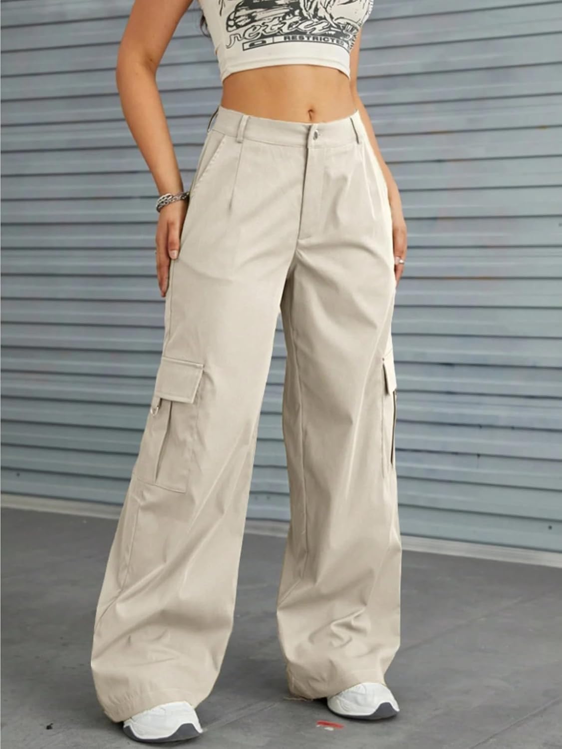 Cargo Pants for Women High Waisted Baggy Wide Leg Stretchy Y2K Streetwear Black Cargo Pants Women with Pockets - Image 5