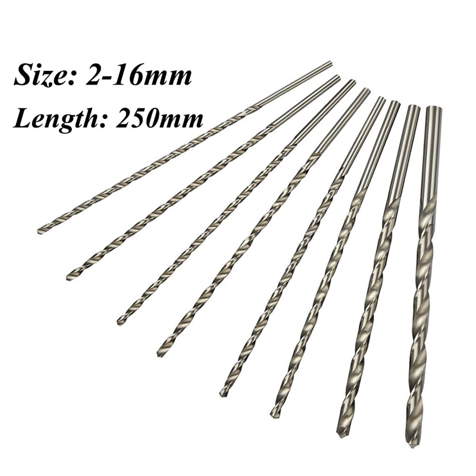 1 sztuka 2 mm-16 mm, bardzo długie 250 mm, metal, drewno, tworzywo sztuczne, wiertło spiralne HSS (6,5 mm)