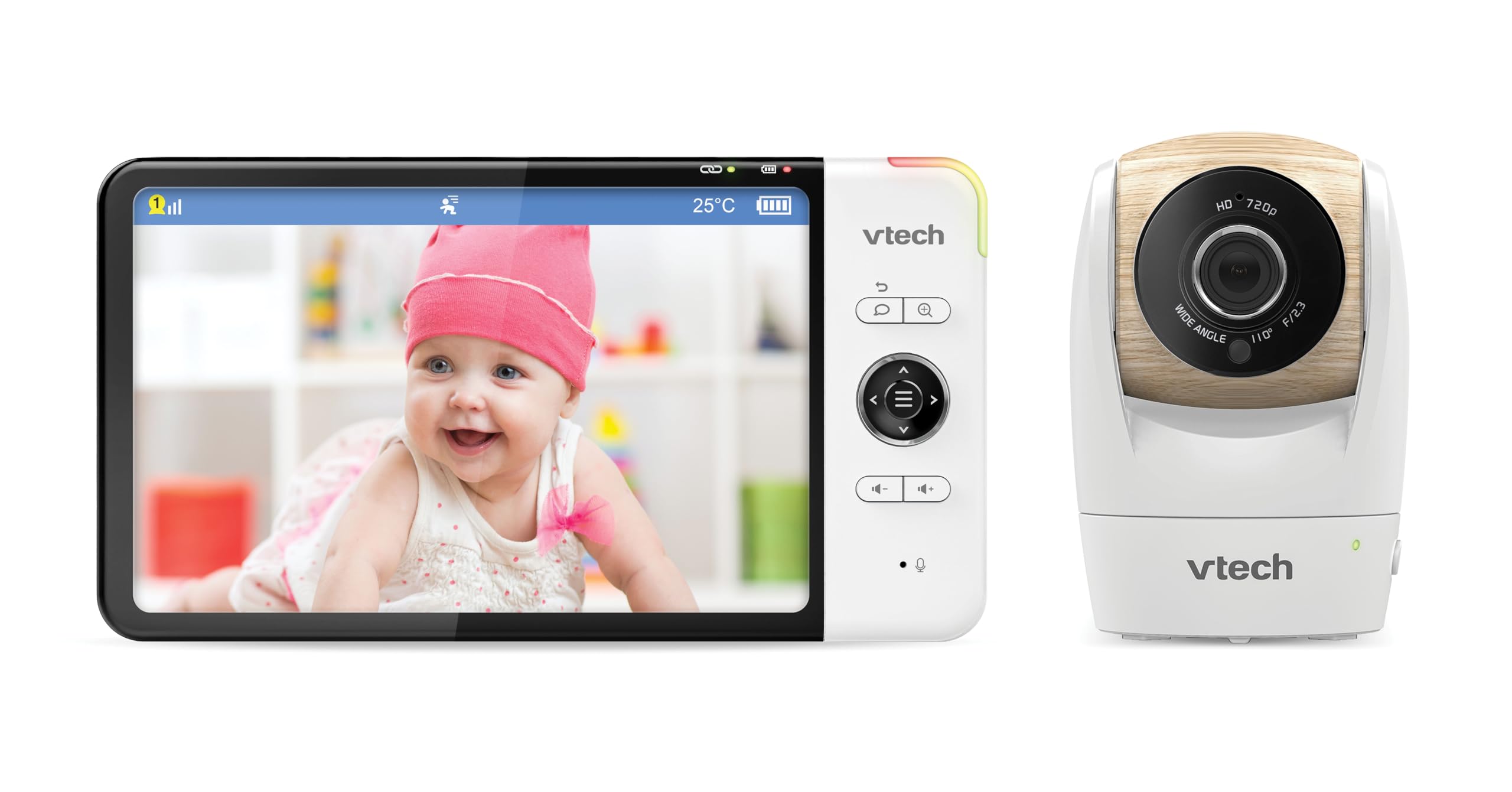 Vtech VM919 HD Baby Monitor - Video Baby Monitor with Wide Angle Camera - 360° Panoramic View, HD Video, Clear Sound, 7 Inch LCD Colour Screen with Night Vision Function, Intercom, Songs and Much More