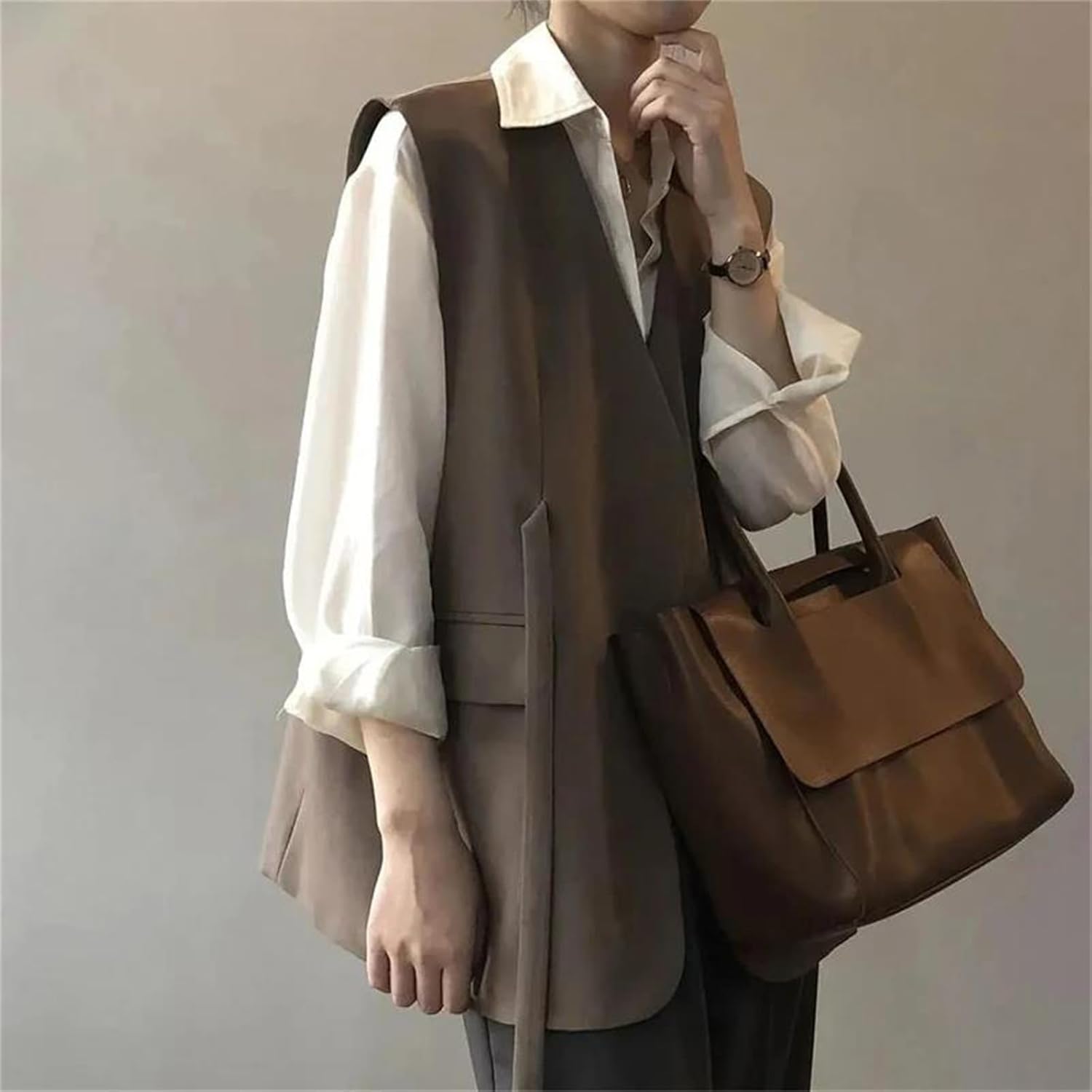 Women’S Blazer Vest Coat Spring Fall Loose Female Suit Waistcoat Sleeveless Ladies Jacket Casual Waistcoat