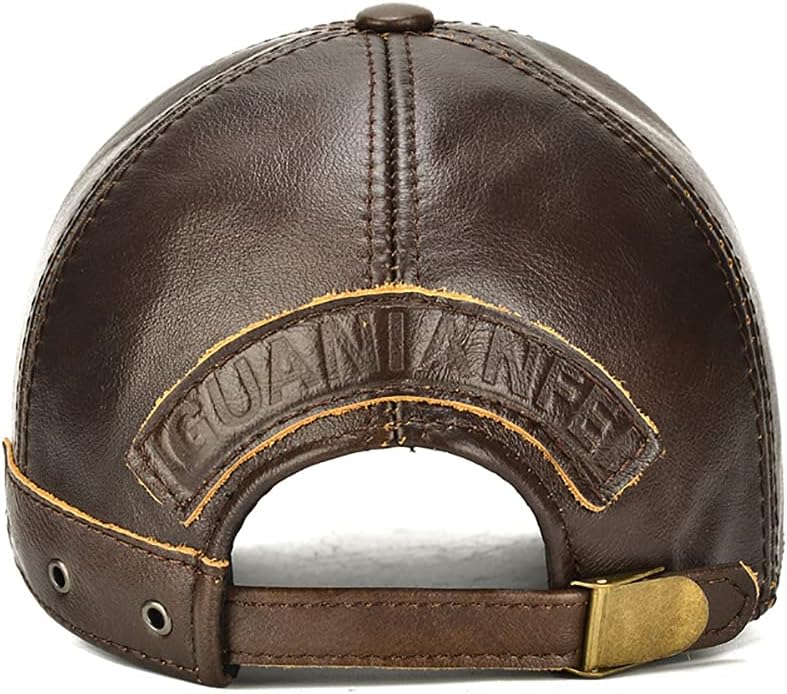 Gudessly Adjustable Men's Genuine Cowhide Leather Baseball Cap for Fall Winter Outdoor Sports Hat