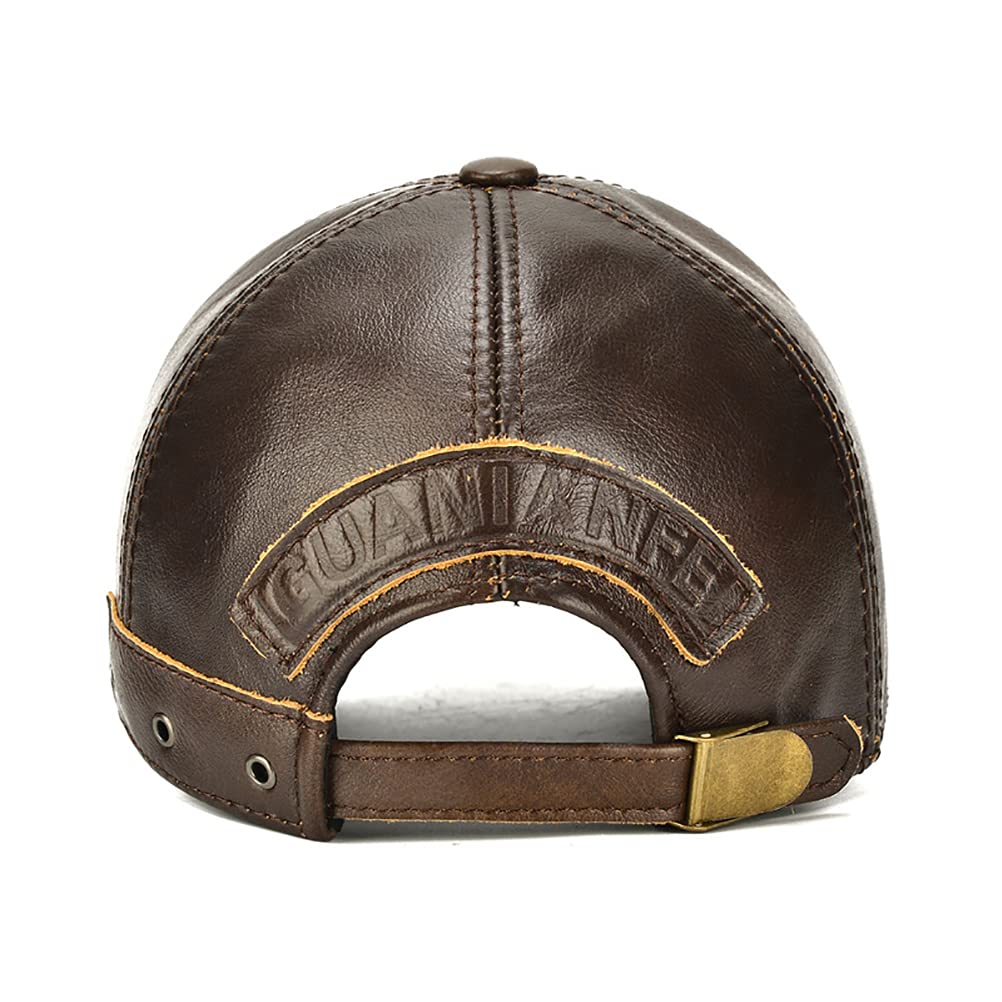 Gudessly Berretto da baseball in vera pelle bovina da uomo regolabile per cappello sportivo all'aperto autunno inverno