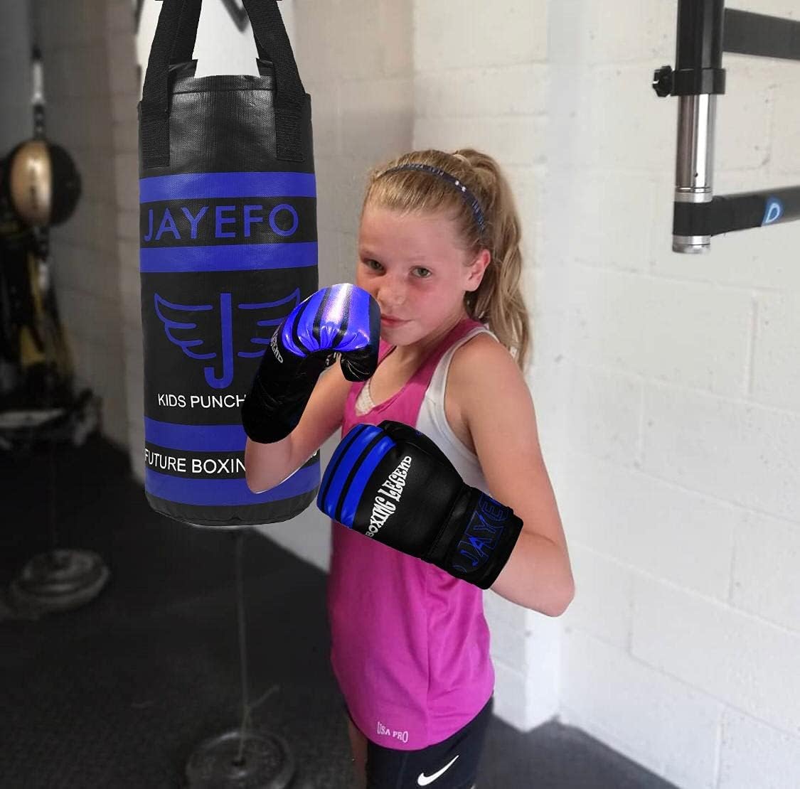 JAYEFO Kids Punching Bag Boxing Gloves Set for Children Boxing MMA Kickboxing Muay Thai Karate Punching Kick Ages 3-9 (Black/Blue) : Sports & Outdoors