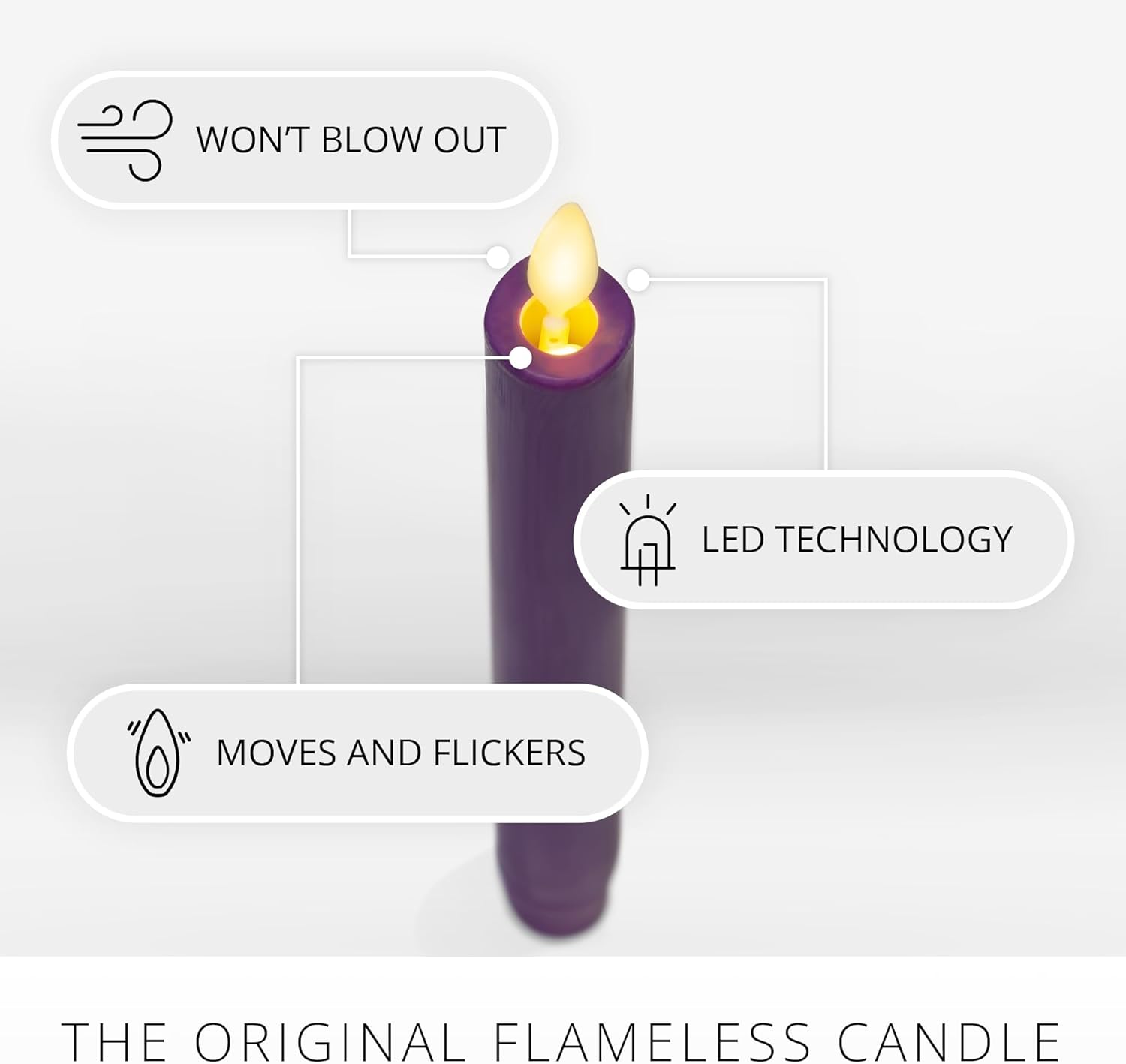 Luminara - Flameless Battery Operated Taper Candle - Purple - Pack of 2-1x9.75 - LED Flickering Flame - Realistic Safe for Home Kids and Pets
