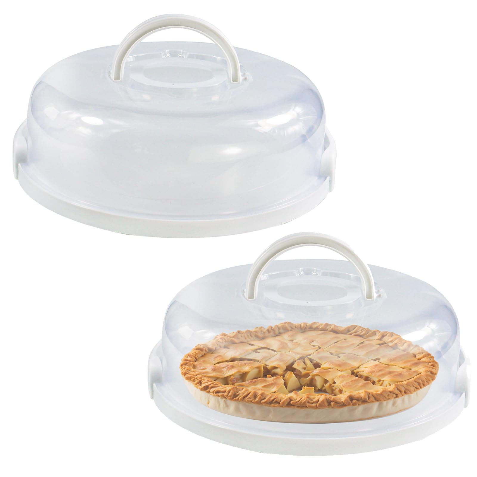 GRZJOPP 2Pcs Pie Carrier with Lid Portable Cheesecake Carrier 12 Inch Cupcake Cake for Thanksgiving Party Baby Shower Christmas (White)