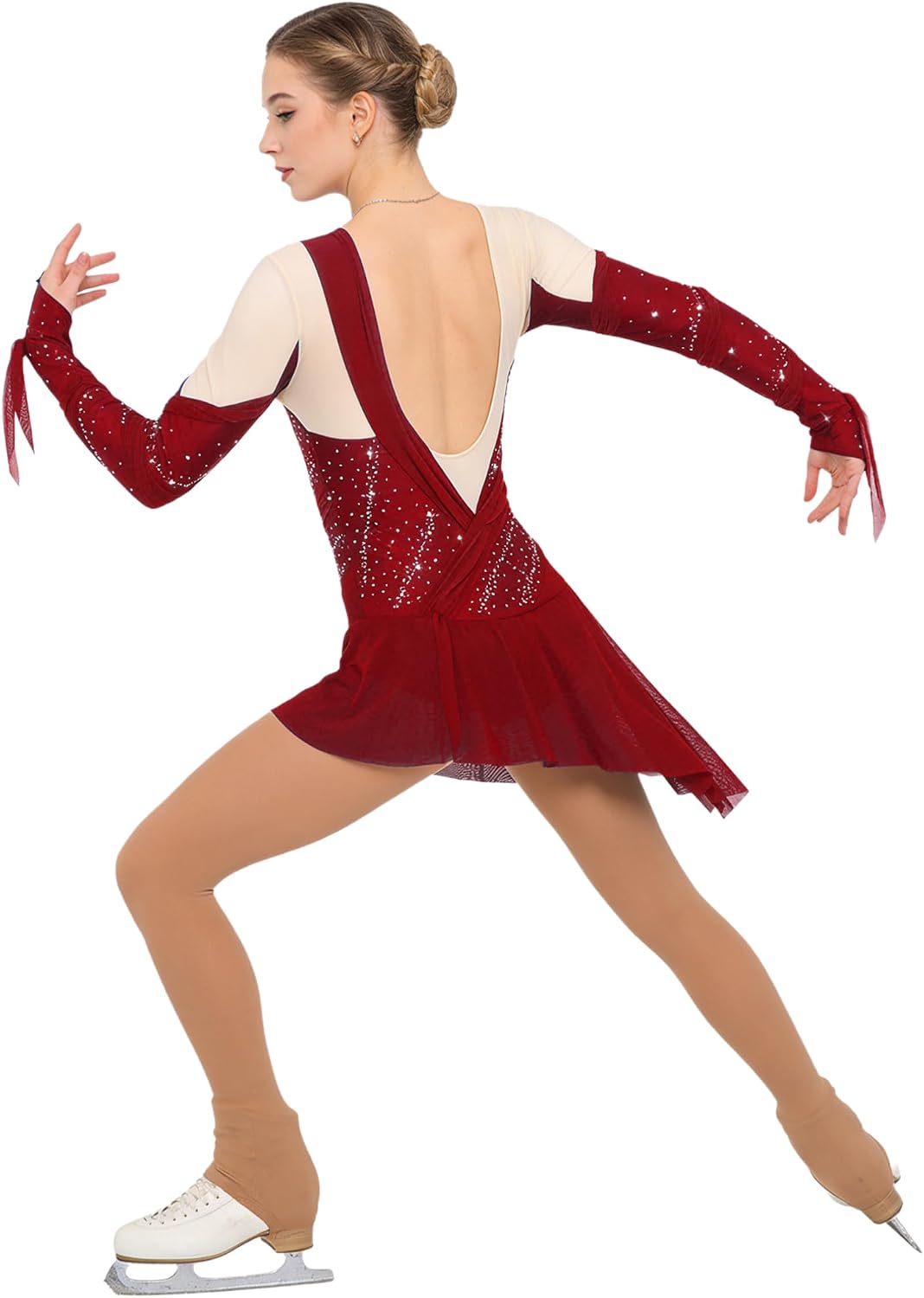 JEATHA Women Long Sleeved Figure Skating Dress Latin Competition Performance Costume Dancing Party