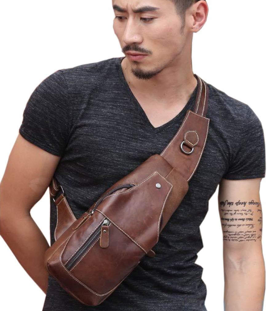Hebetag Leather Sling Bag Backpack for Men Women Travel Outdoor Sports Camping Casual Crossbody Shoulder Chest Day Pack Backpacks Brown - Image 2