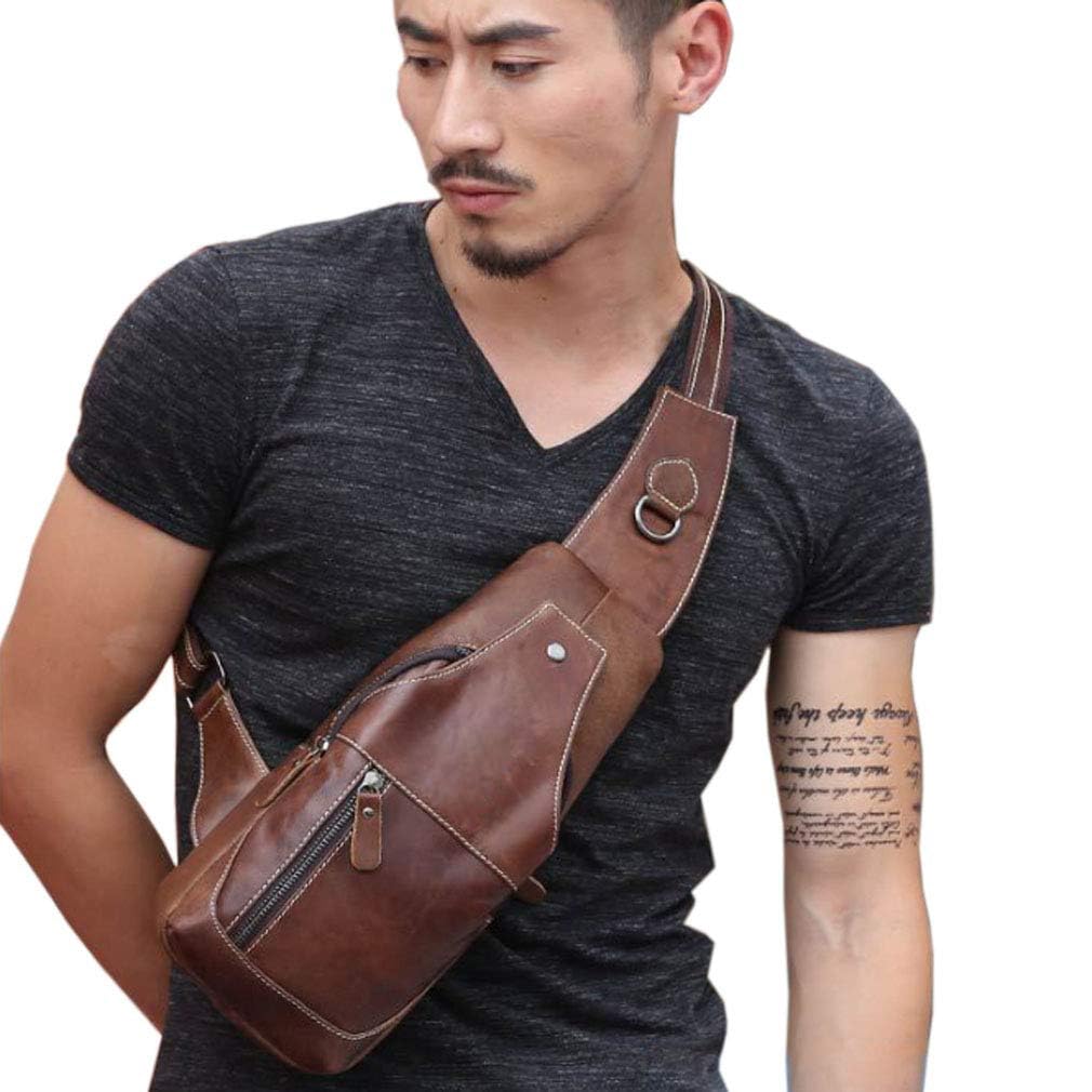 Borsa Retro Maschile Xieben Pelle Veritiera Shoulder Chest Pack Sport Outdoor - Dettaglio