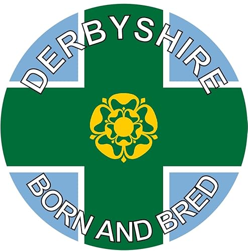 Derbyshire Born and Bred(Two Pack) 80mm Diameter Car Bumper Window Decal Sticker