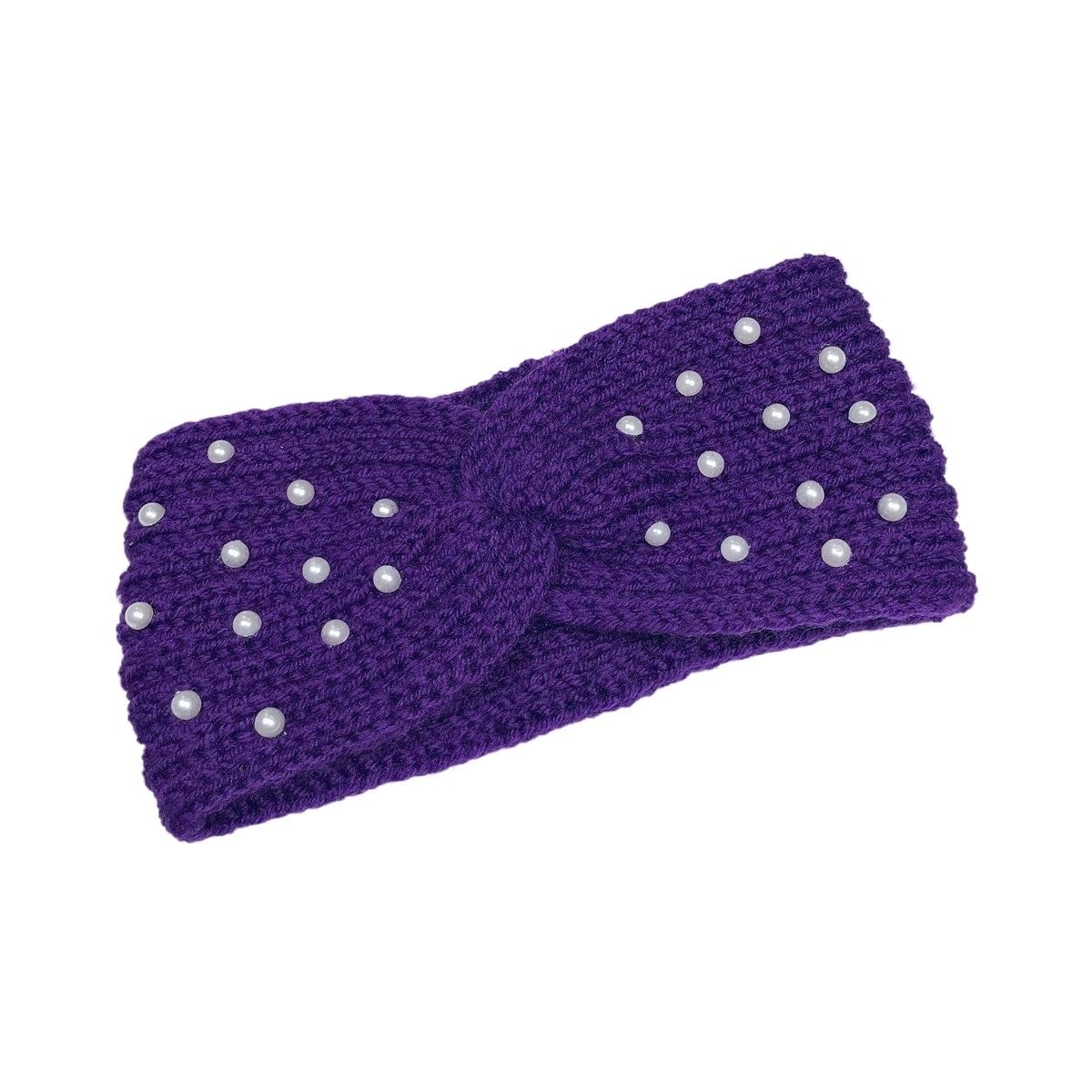 Stirnband 3PCS Perle Gestrickte Kreuz Stirnbänder for Frauen Mädchen Handgemachte Haar Zubehör Herbst Winter Headwear Ohr Wärmer Elastische Haarband Winter Stirnband(Purple)