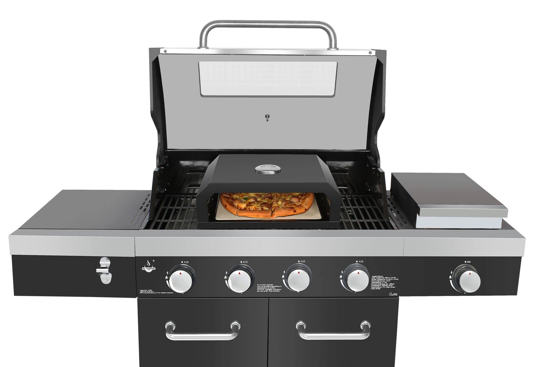 El Fuego Pizzaaufsatz mit Thermometer für Gas, Holzkohle, Elektro Grill