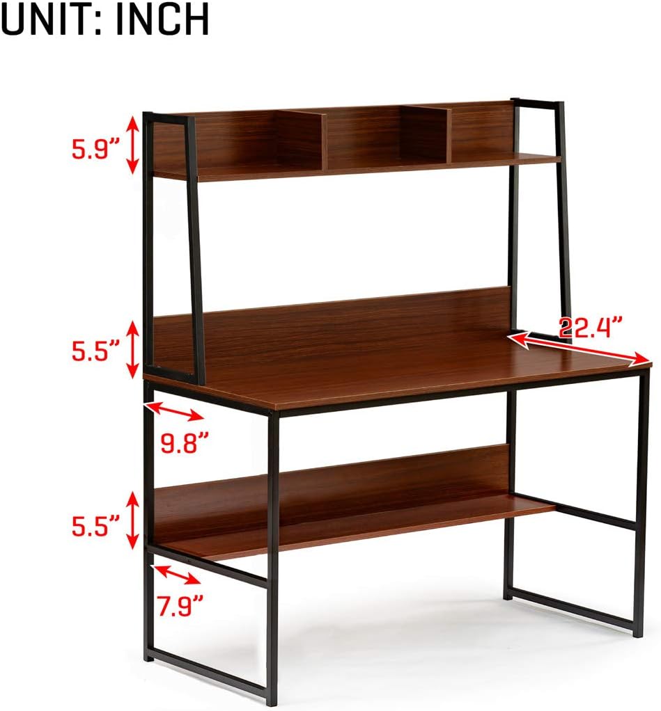 47 inch Computer Desk with Bookshelf - Home Office Sturdy Working PC Laptop Table Desk, Space Saving Desk for Home Office