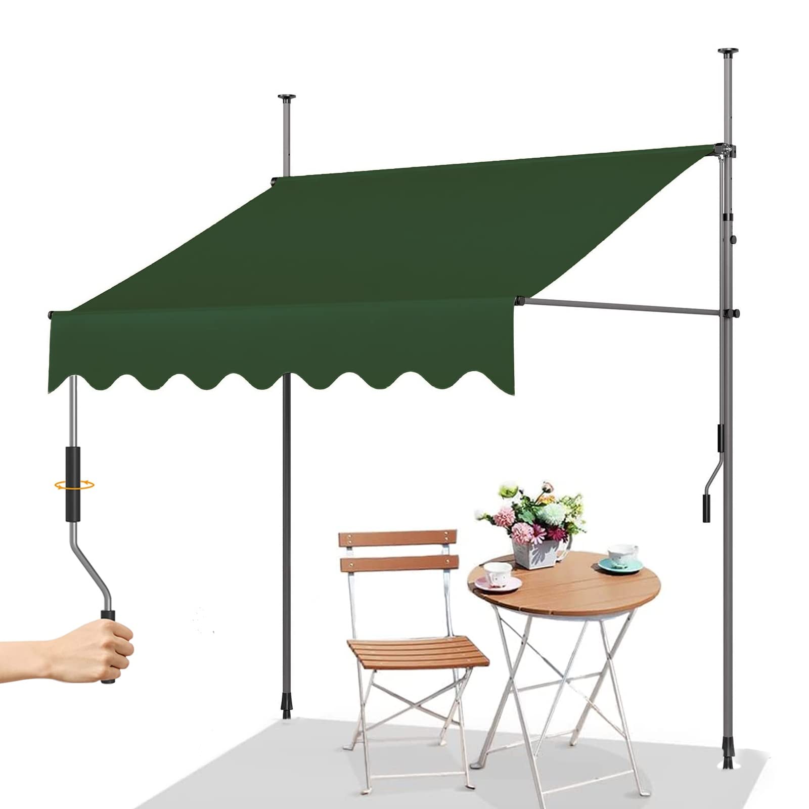 Auvent de terrasse imperméable 250 cm sans perçage avec manivelle pour grand balcon