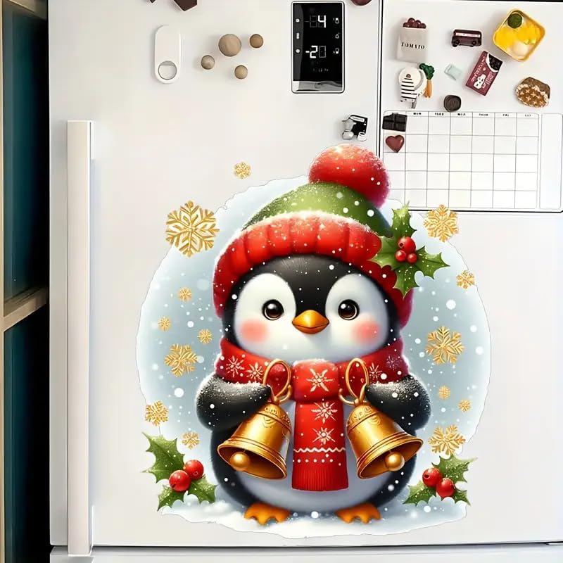 Merry Christmas Christmas Penguin Bell Toilet Cover Sticker Decals,Spring Flower Leaf Butterfly Waterproof Toilet Lid Tank Seat Decals Cistern Self-Adhesive Bathroom Wall Sticker
