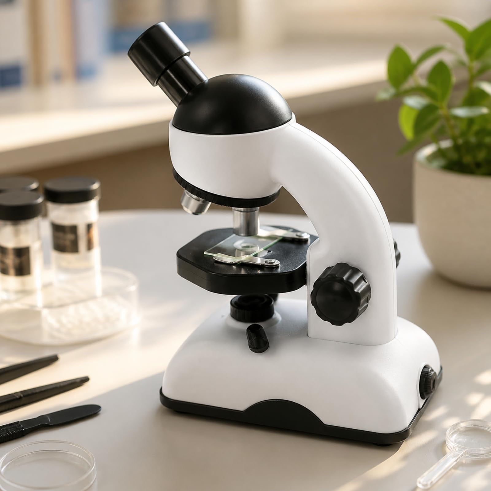 Milageto Microscopio Biologico Monoculare tile Microscopio Monoculare in Plastica Pratico Kit di Microscopia per Bambini, Apprendimento Casa