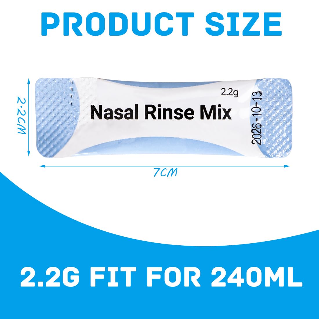 Neti Pot Lot de 60 sachets de sel de rinçage nasal pour douche nasale pour adultes et enfants (2,2 g)