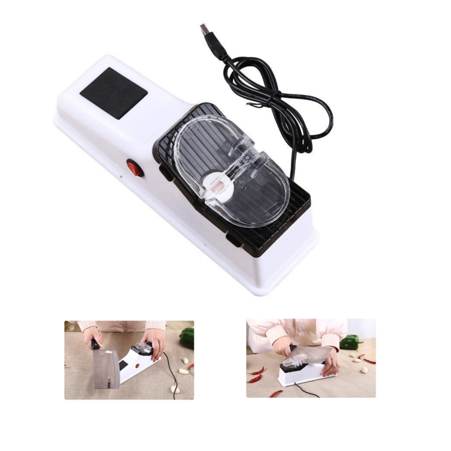 CATMFMFOX Electric Knife Sharpener,Professional Double-Sided USB-Powered Knife Sharpener,5 Seconds Quick Sharpening & Polishing,Black