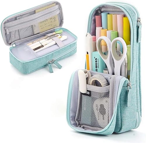 iSuperb Estuche para lápices de pie, 2 compartimentos, estuche magnético para teléfono celular, soporte para bolígrafo, bolsa de teléfono de gran