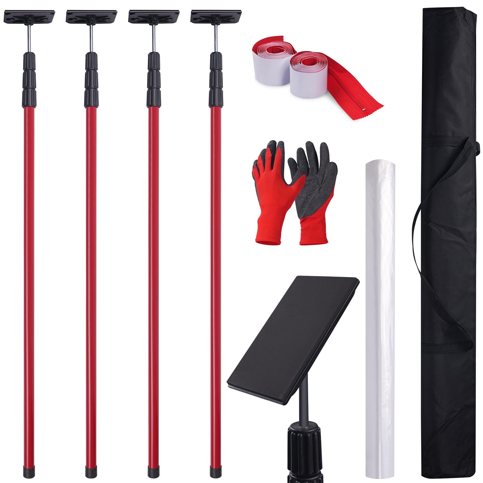 Photo 1 of 10FT Dust Barrier Zipper Door Kit with 32.8×14.7FT Plastic Sheeting, 2 Heavy-Duty Self-Adhesive Zippers, Gloves – Zipper Dust Barrier & Plastic Dust Door for Renovation, Painting, Construction (4PCS)