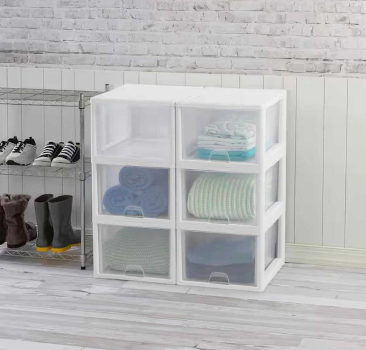 Stackable Transparent Plastic Storage Bin with One Drawer (8-Pack) EM21686